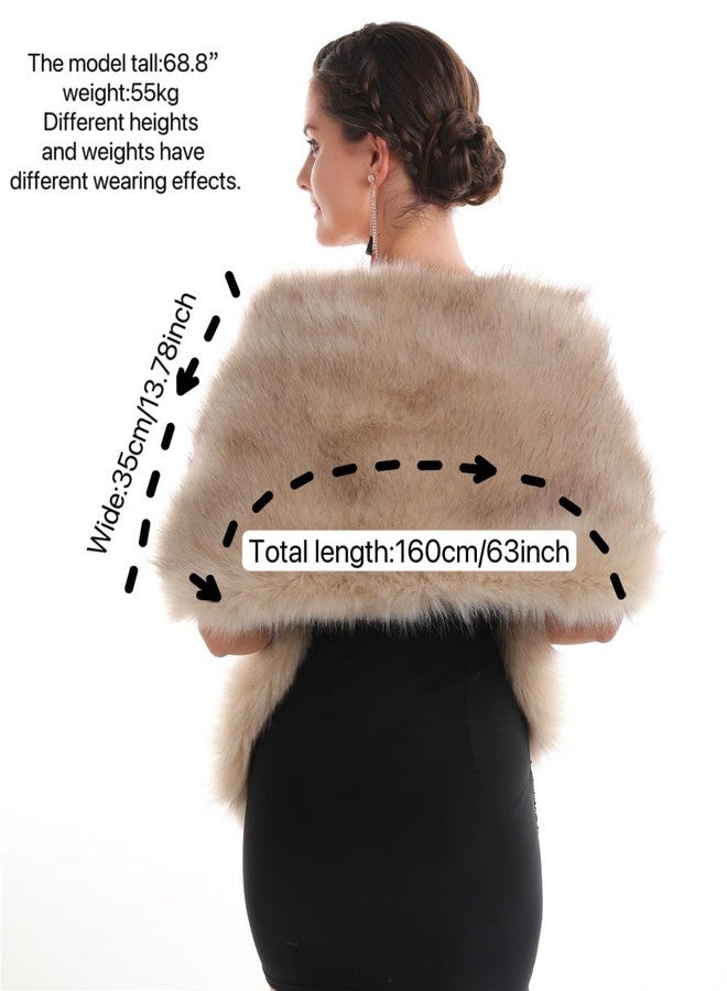 SAFERIN Women's Winter Faux Fake Fur Straight Wedding Halloween Party Custume Accessory Scarf Wrap Collar Shawl Shrug(Wrap-Beige) - Image 2